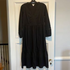 Black midi j. Crew dress with ric rac trim
